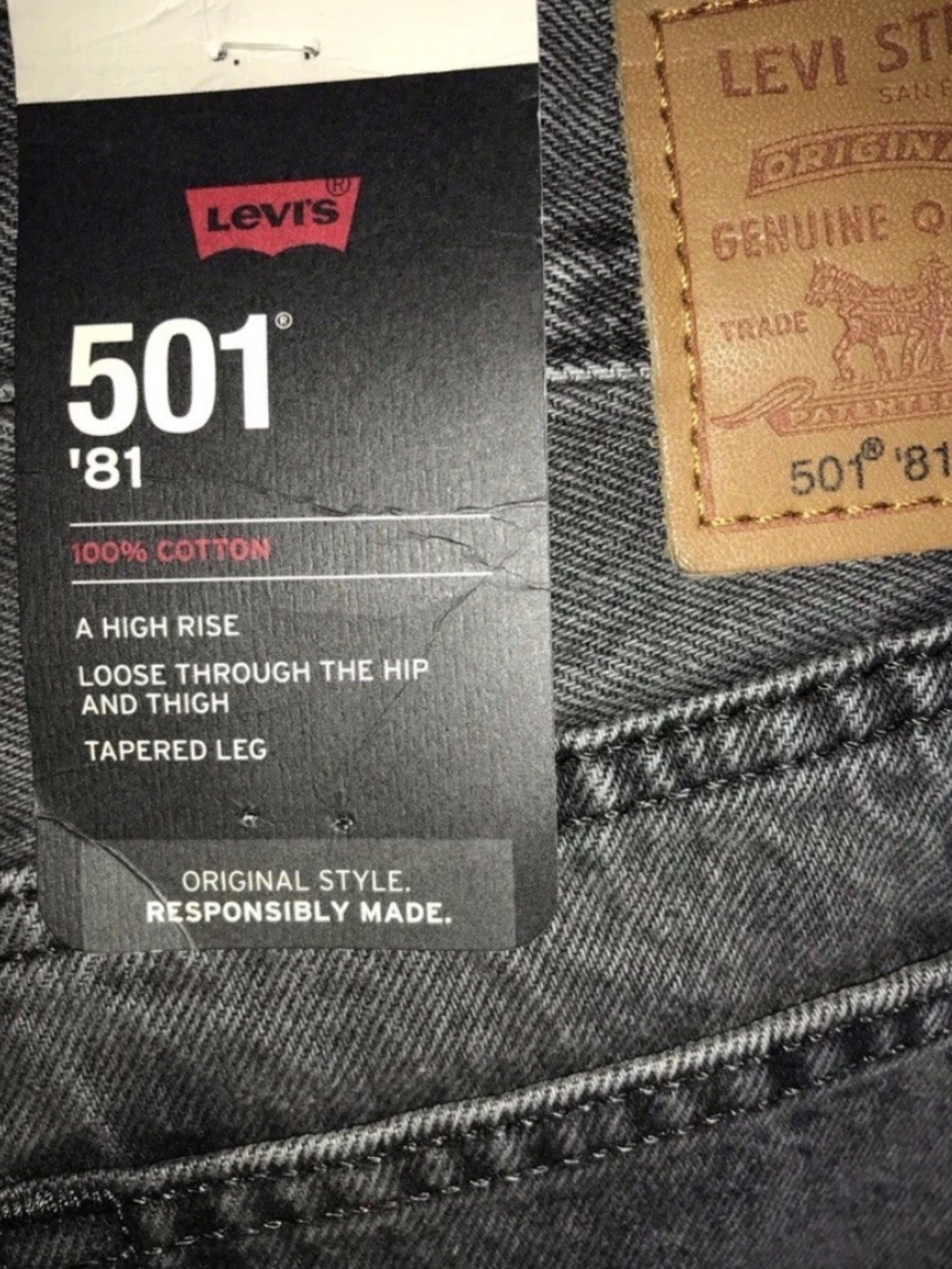 Levi's 501 ‘81 Women’s Front Button Straight Leg High Rise Tapered Charcoal Jean - Picture 9 of 12